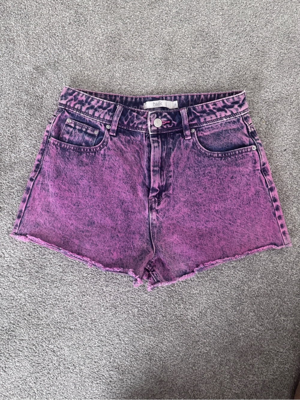 Simons Twik Purple Acid-Wash Denim Shorts